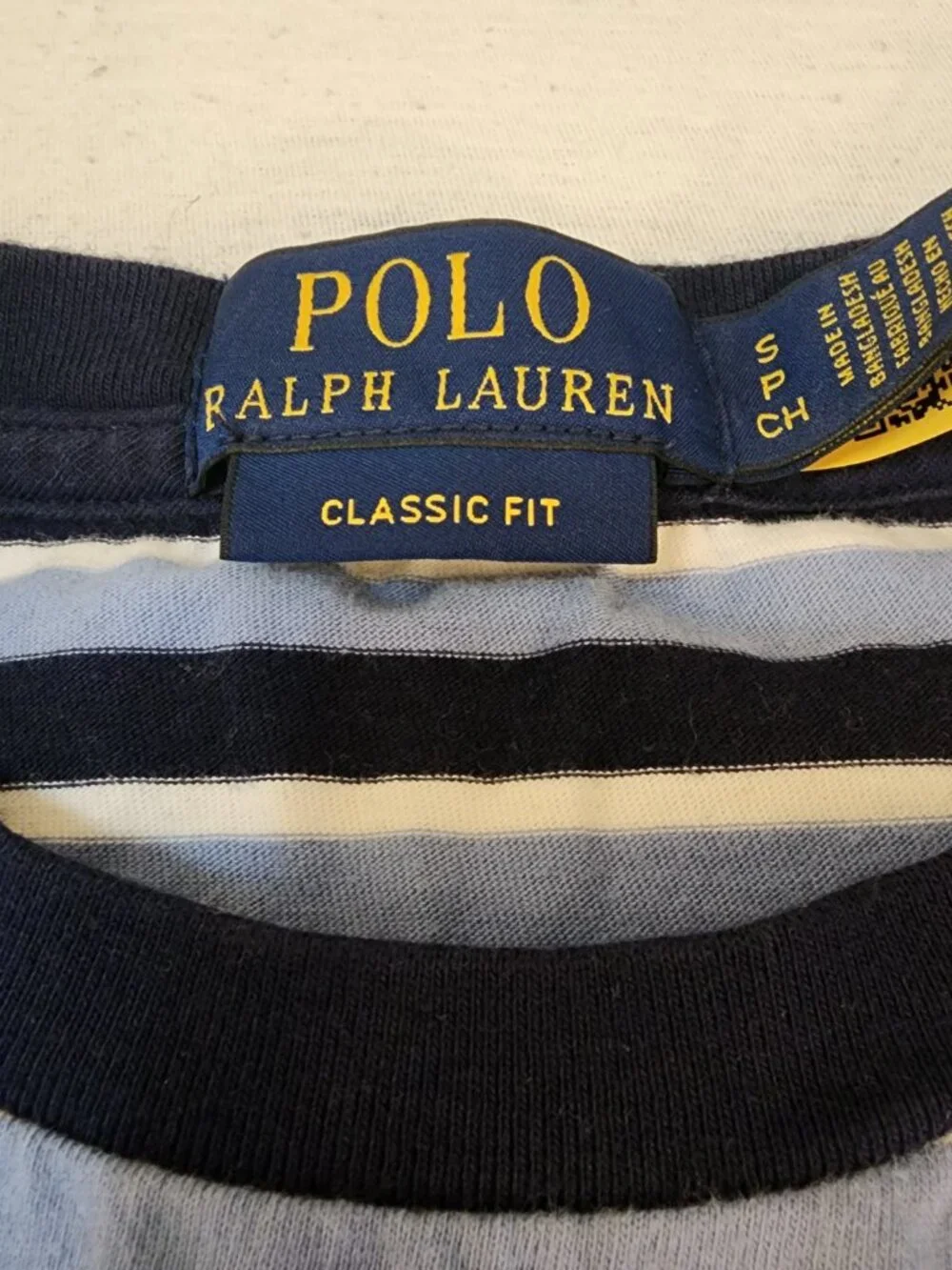 Polo Ralph Lauren Custom Slim Fit Striped Tee White Navy Blu Pony Men Size Small